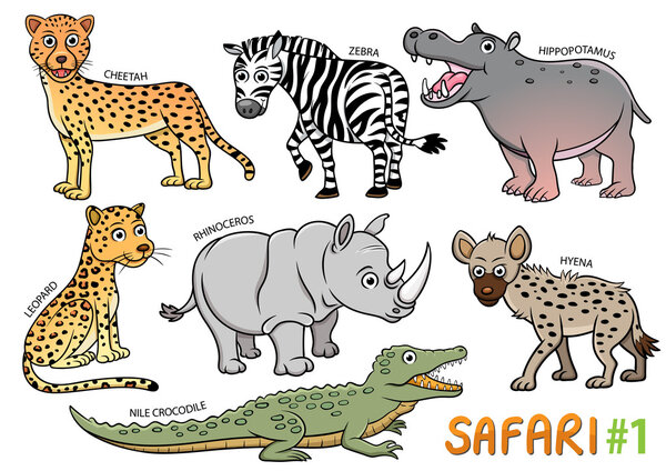 Set of Cute cartoon Animals in the safari areas Stock Picture