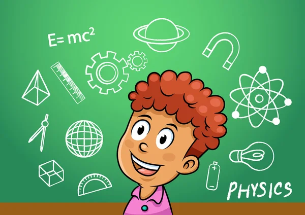 Školáka psát fyzika ikonu symbolu objektu školní tabule — Stockový vektor