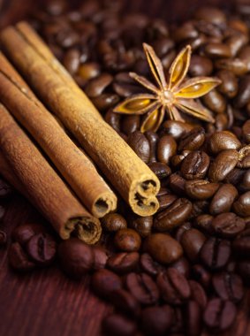 Kahve çekirdekleri, anason ve tarçın.