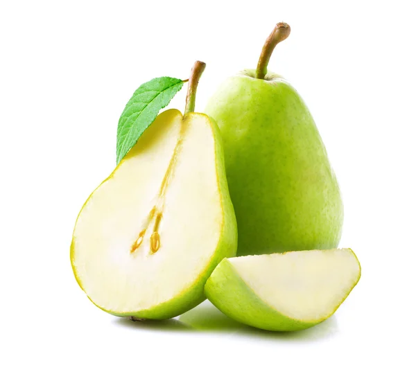 Ripe pear with leaf. — Stock Photo, Image