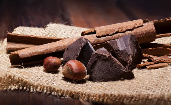Chocolate hazelnut and cinnamon. — Stock Photo, Image