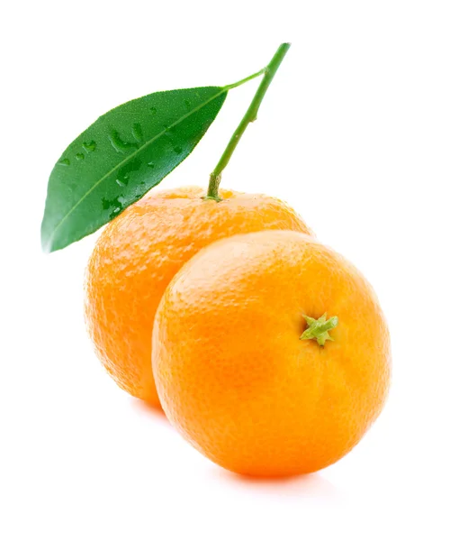 Rijp tangerine met blad. — Stockfoto