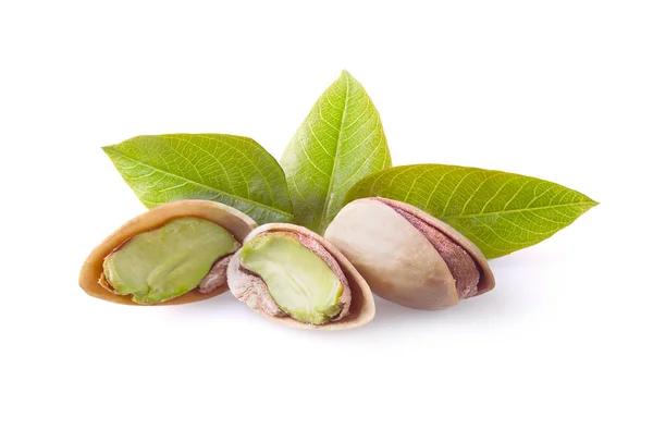 Pistachio nuts with leaves. — Stock Photo, Image