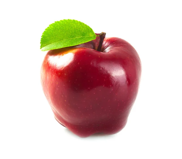 Rode appel met blad. — Stockfoto