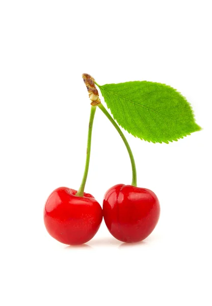 Ripe cherries with a leaf. — Stock Photo, Image