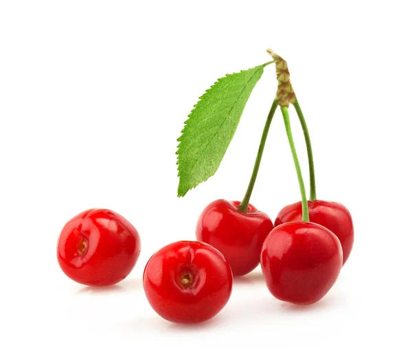Ripe cherries with a leaf. — Stock Photo, Image