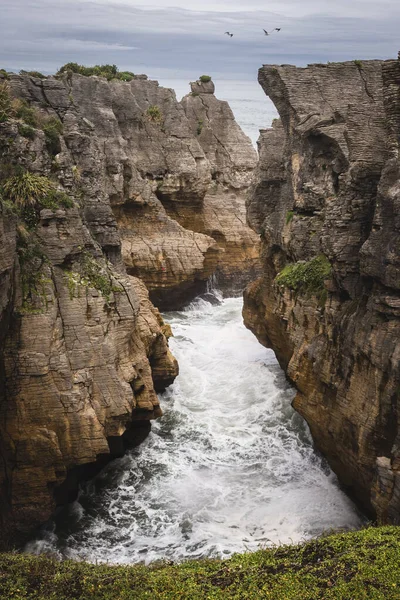 Pfannkuchen Felsen Berühmtes Reiseziel Neuseeland Vertikale Fotografie — Stockfoto