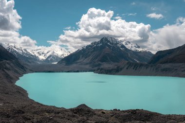 Tazman Gölü ve Tasman Dağı, Aoraki, Cook Dağı. Yeni Zelanda.