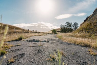 Güneşli bir günde terk edilmiş bir yol..