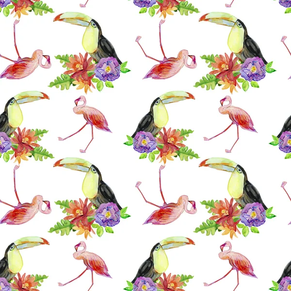 Motif de peinture floral tropical avec des oiseaux — Photo