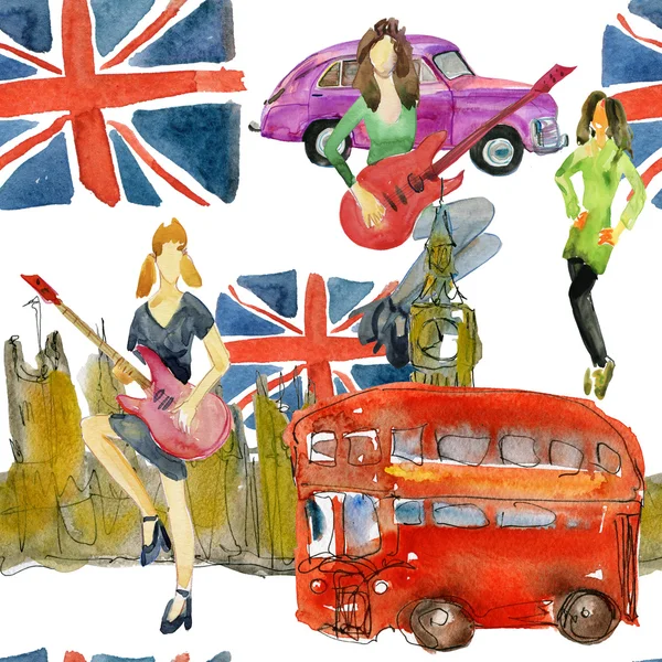 Moda kızlar Londra desen — Stok fotoğraf