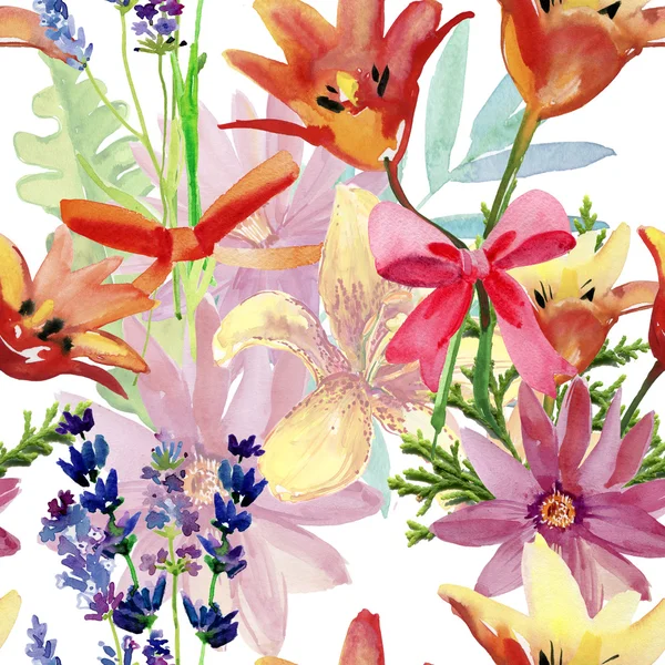 Tropikal çiçek boyama desen — Stok fotoğraf