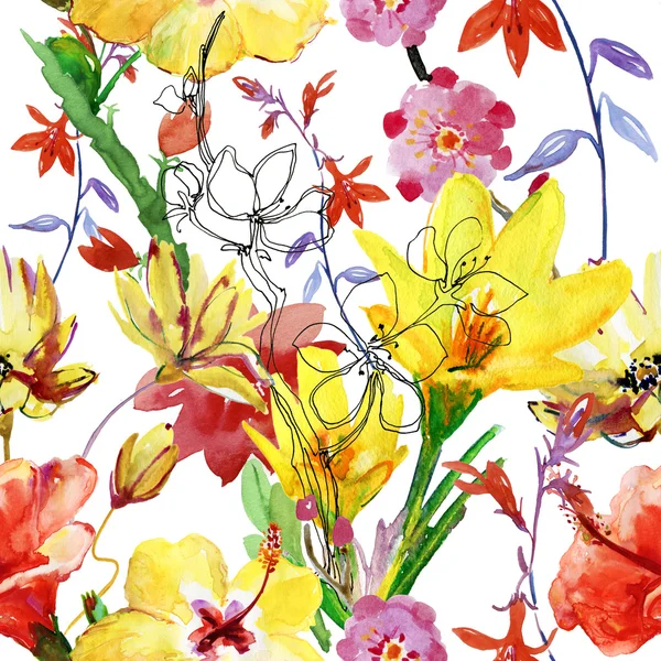 Watercolor floral painting pattern — Stock Photo, Image