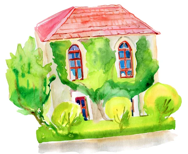 , watercolor painting of farmhouse — Stock Photo, Image