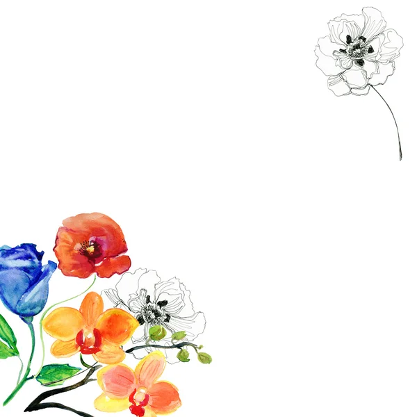 Aquarel floral grens — Stockfoto