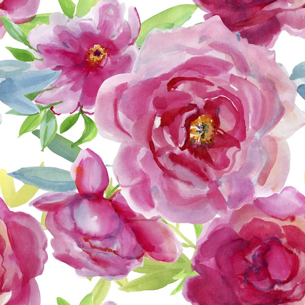 Peony Flowers Watercolor Seamless Pattern — Stock Photo, Image