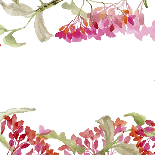 Vacker Ram Med Akvarell Blommor Isolerad Vit — Stockfoto