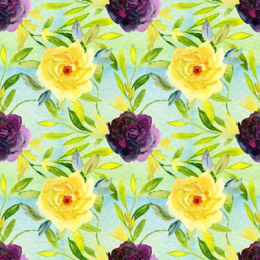 Suluboya çiçek botanik seamless modeli