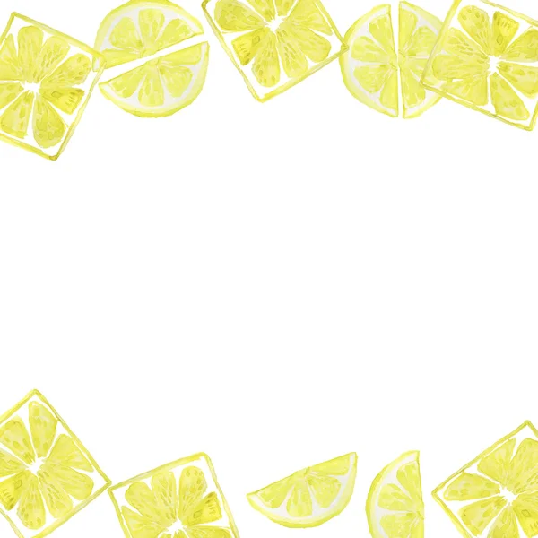 Saftige Gelbe Zitronen Rand Isoliert Auf Weiß — Stockfoto