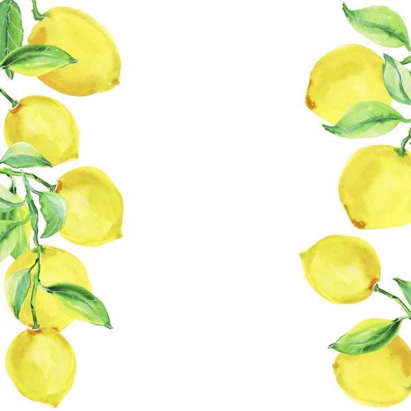 Saftiga Gula Citroner Gränsen Isolerad Vit — Stockfoto
