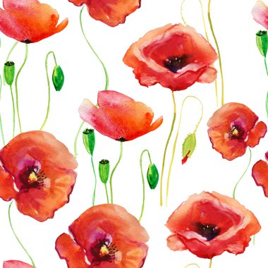 Poppies seamless modeli. suluboya