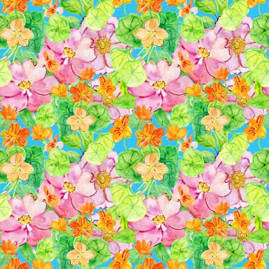 patroon van nasturtium en rozen