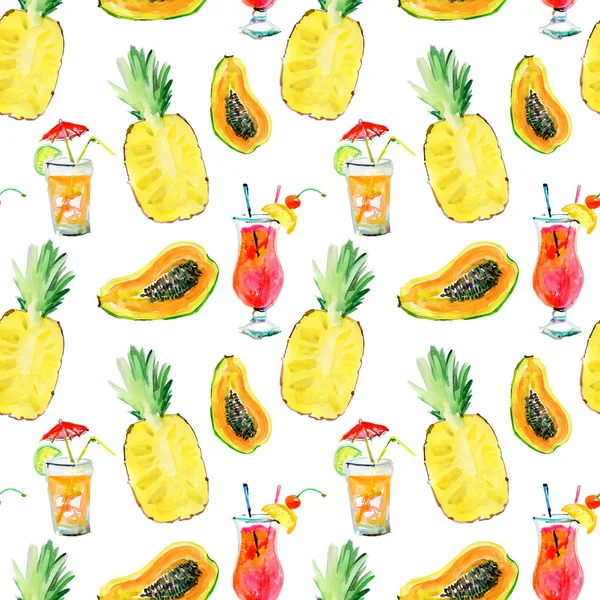 Seamless pattern with fruits and coctails — Stock Photo, Image