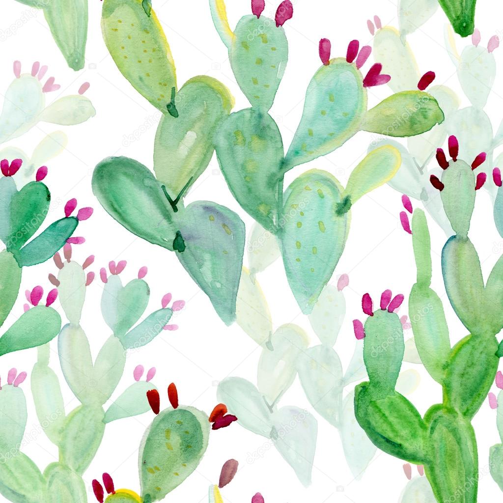 Watercolor seamless cactus pattern background