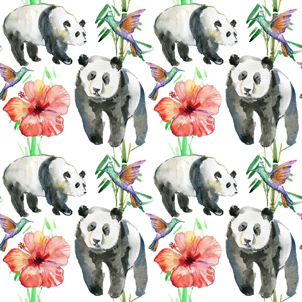 Flowers, birds, and panda bears