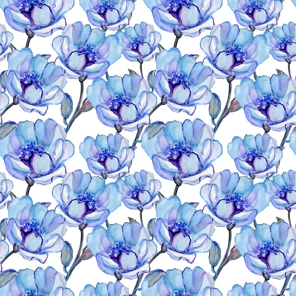 Άνευ ραφής ταπετσαρία με μπλε λουλούδια — Φωτογραφία Αρχείου