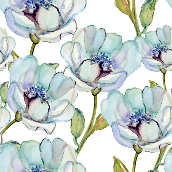 Bezešvá tapeta s modrými květy — Stock fotografie