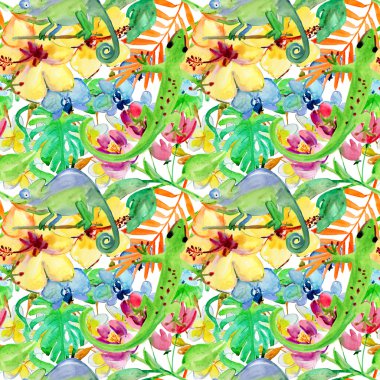 Kertenkele ve bukalemun suluboya arka plan