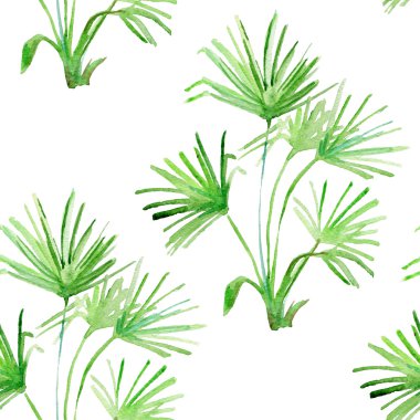 Watercolor floral pattern set with palm leaves clipart