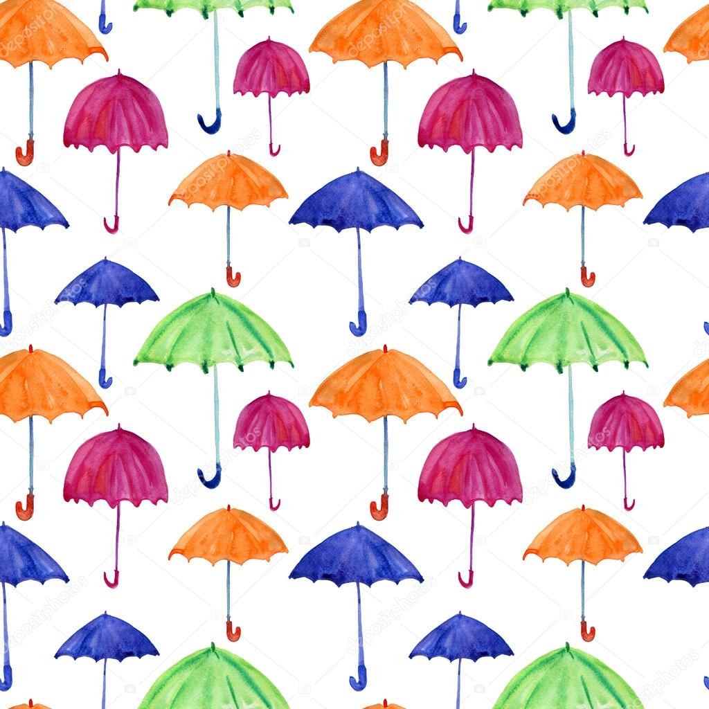 Seamless pattern with watercolor umbrellas