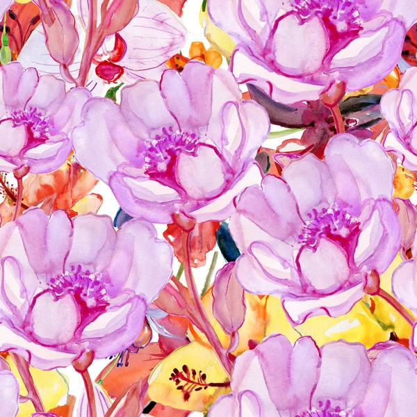 シームレスなパターン熱帯の花々 — ストック写真