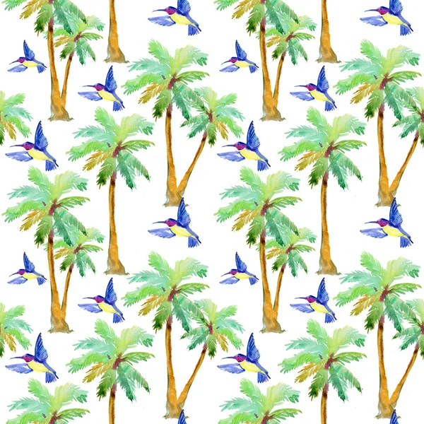 Aquarell-Palmen und exotischer Vogel — Stockfoto
