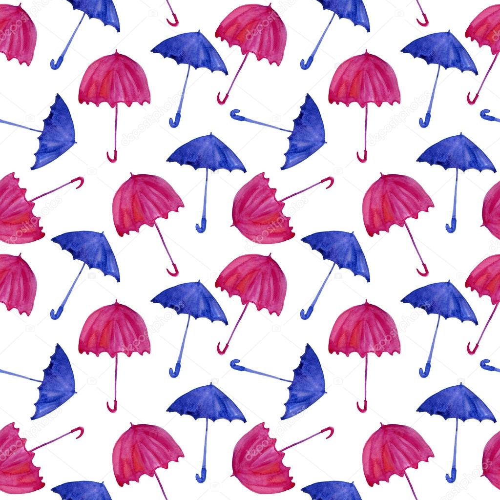 Seamless pattern with watercolor umbrellas