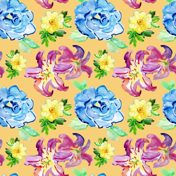 Aquarel patroon met bloemen. — Stockfoto
