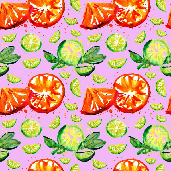 Akvarell mész és narancssárga mintázat — Stock Fotó