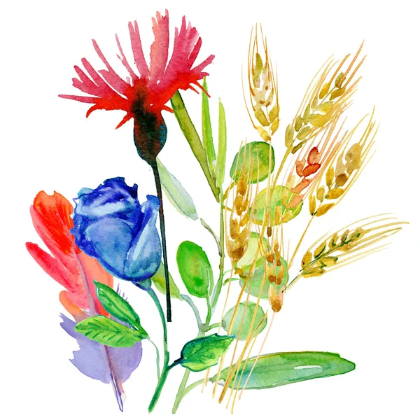 Akvarell virágok és levelek — Stock Fotó