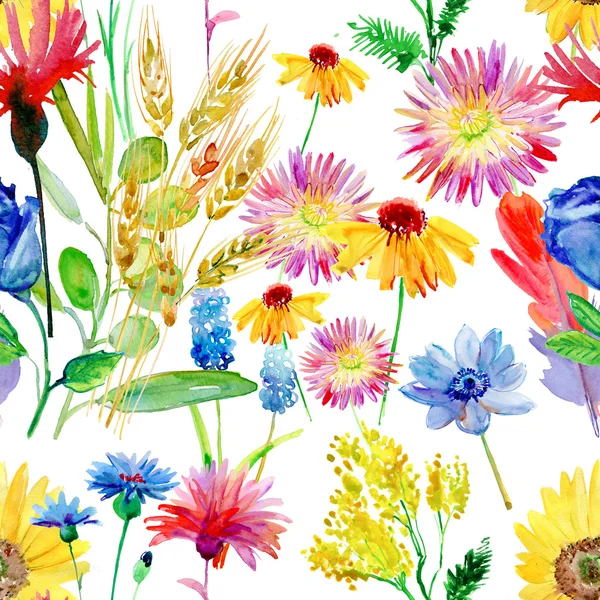 Acuarela flores patrón sin costura — Foto de Stock