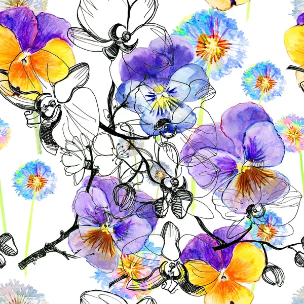 Violet flowers pattern — Stock Photo, Image