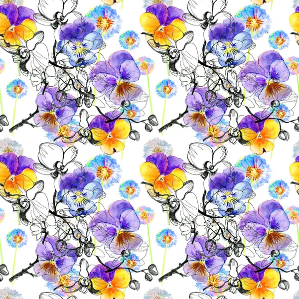 Violet pansy blommor illustration — Stockfoto