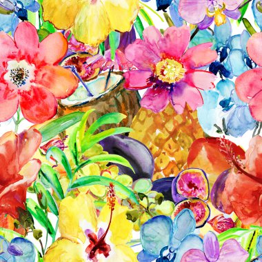 Çiçek ve meyve ile desen.