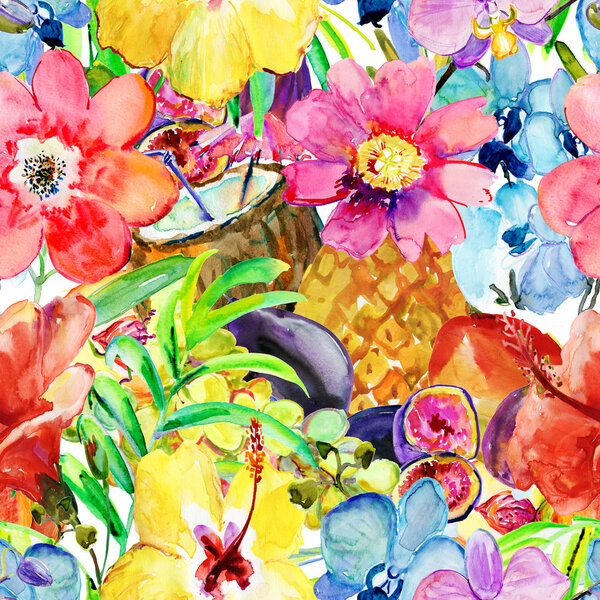 Шаблон с цветами и фруктами
.