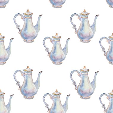 Çaydanlıklar ile suluboya arka plan