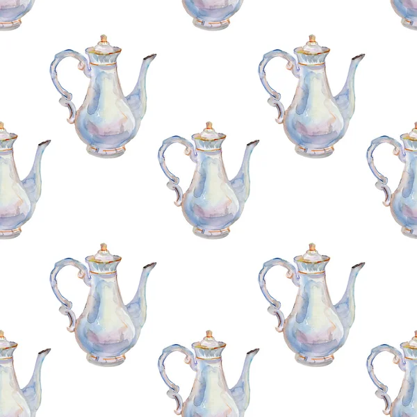 Watercolor background with teapots — Stock Photo, Image