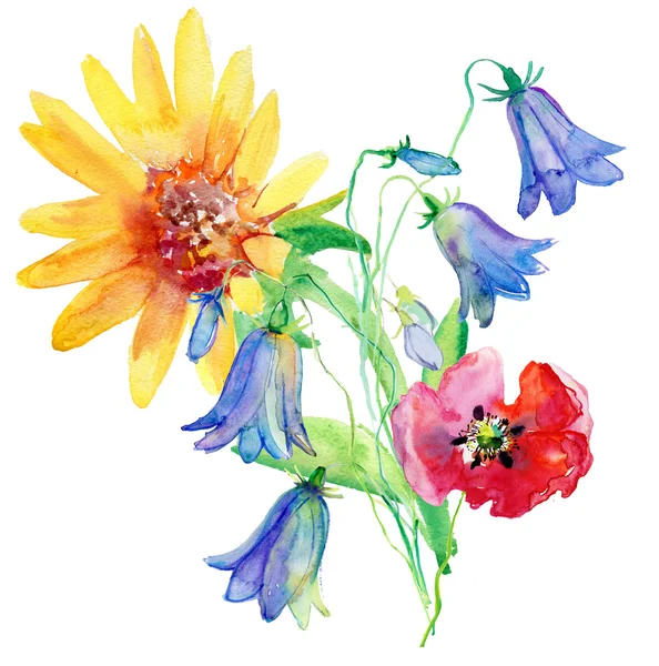 Aquarell bunte Blumen — Stockfoto