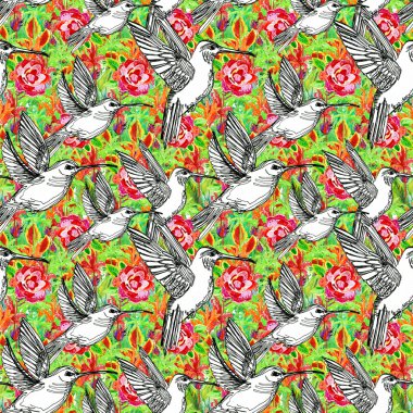 Uğultu-kuş ile sorunsuz çiçek arka plan