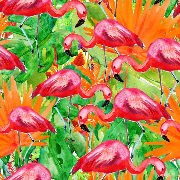 Pattern with watercolor flamingos — Stock Photo, Image